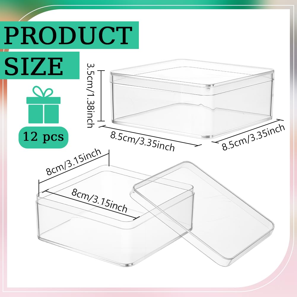 BENECREAT 12Pcs Acrylic Storage Boxes, 8.5x8.5x3.5cm/3.3x3.3x1.4inch Square Gift Box with Lids