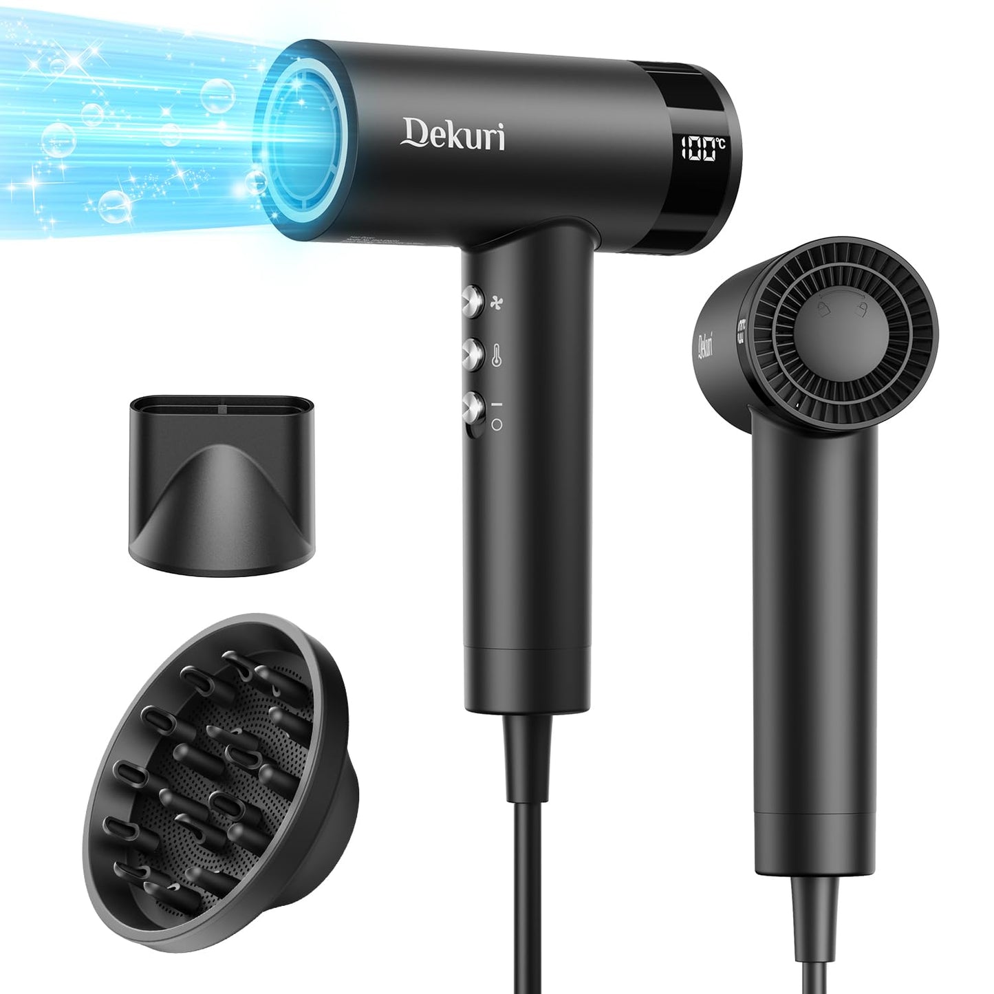Dekuri Hair Dryer, 110,000 RPM High Speed Motor Hairdryer for Ultra-Fast Drying, 200M Ionic Care for Smooth & Shiny Hair, Lightweight with Magnetic
