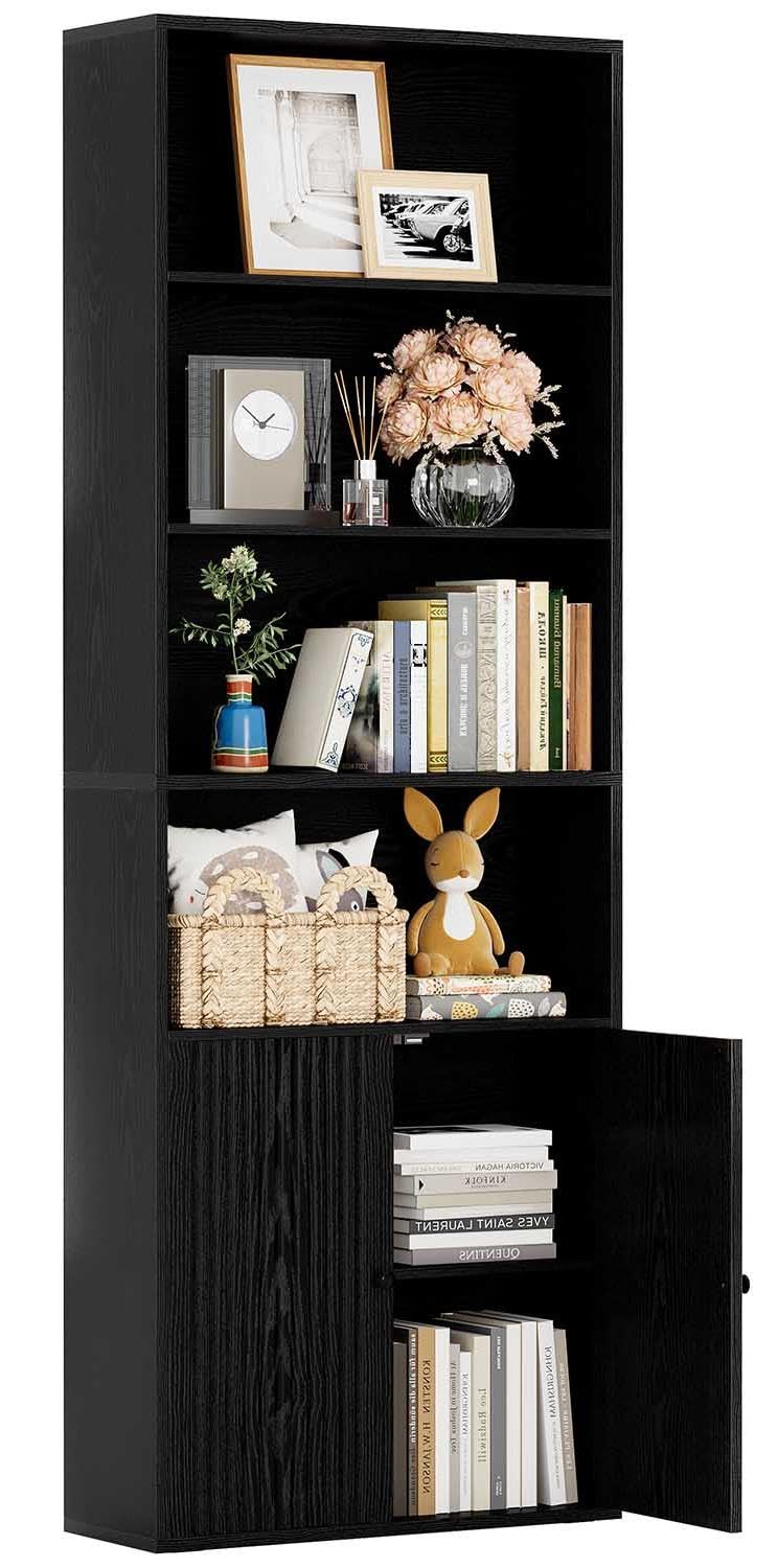 IRONCK Bookcase, Bookshelf with Doors, 6 Tier Tall Book Shelf, Shelving Unit, 60x23.5x180cm Free Standing Display Shelf for Living Room, Home Office