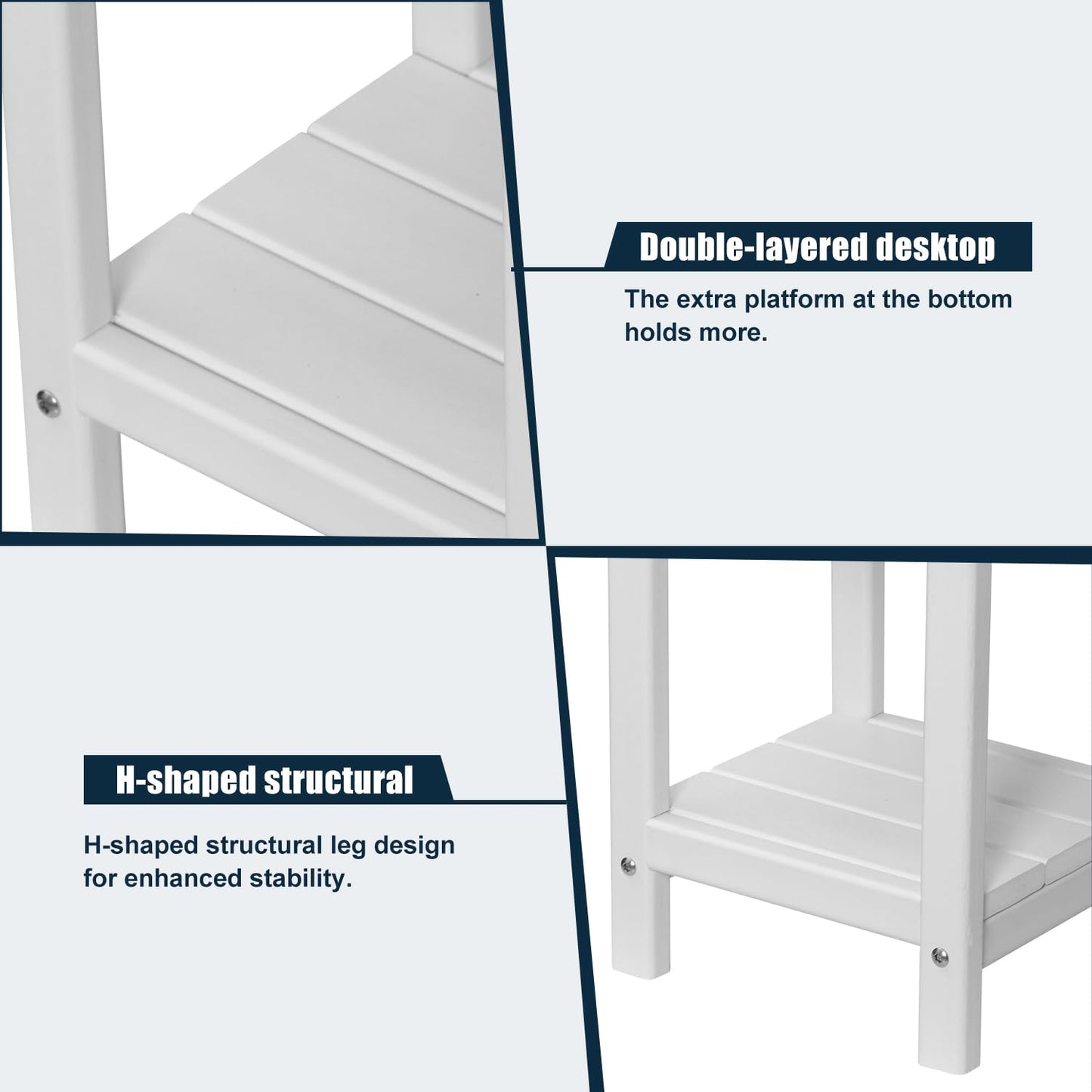 NALONE Adirondack Side Table 16.5" Outdoor Side Table HDPE Plastic Double Adirondack End Desk for Patio (White)
