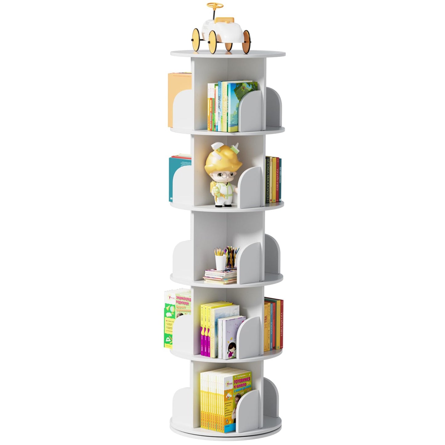 ybaymy Rotating Bookcase, 5 Levels, Standing Shelf, Office Shelf, Decorative Shelf, 360° Freely Rotatable Bookcase