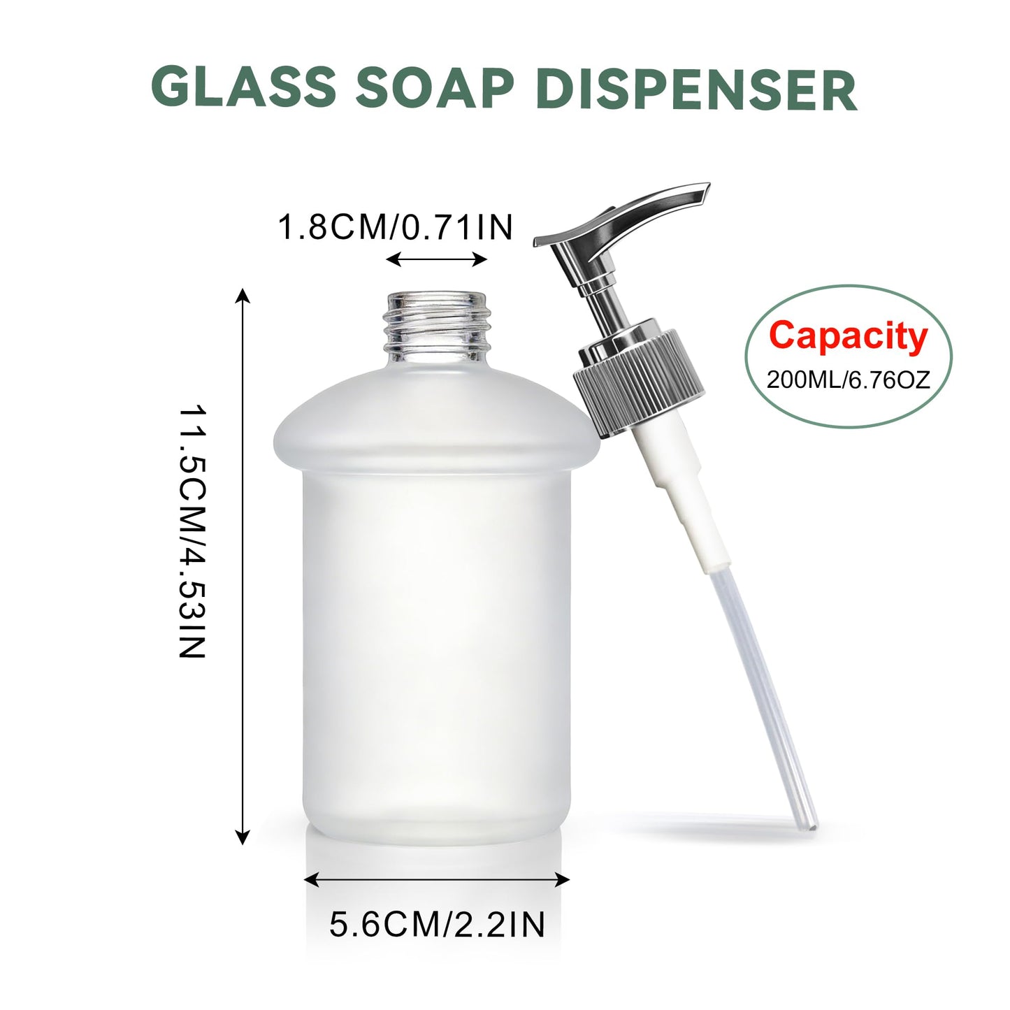 Replacement Frosted Glass Soap Dispenser Bottle with Pump, 200ml Spare Liquid Soap Bottle Compatible with Wall Mounted Holder Bathroom Bracket