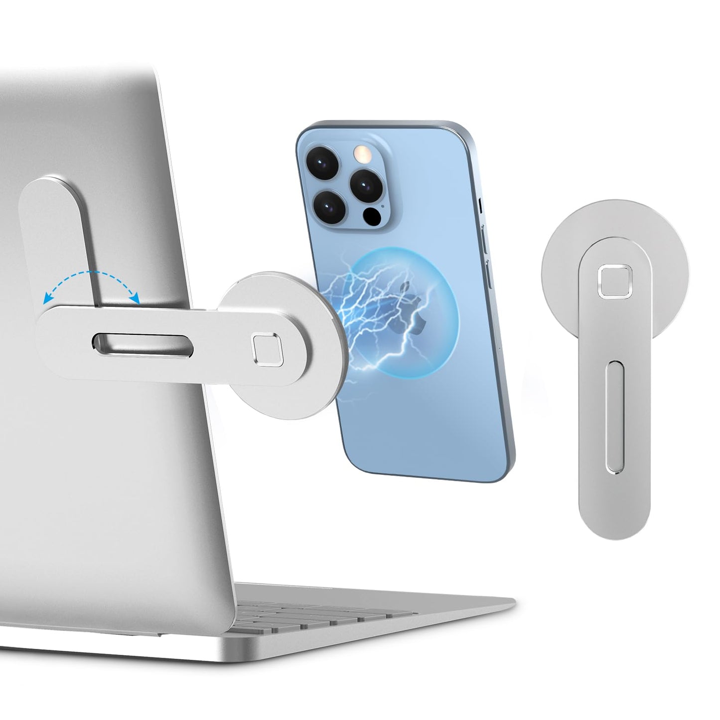 imluckies Magnetic Laptop Phone Holder, Adjustable Computer Monitor Side Mount Clip Compatible with iPhone 16/15/14/13/12 Series & MagSafe Case & All