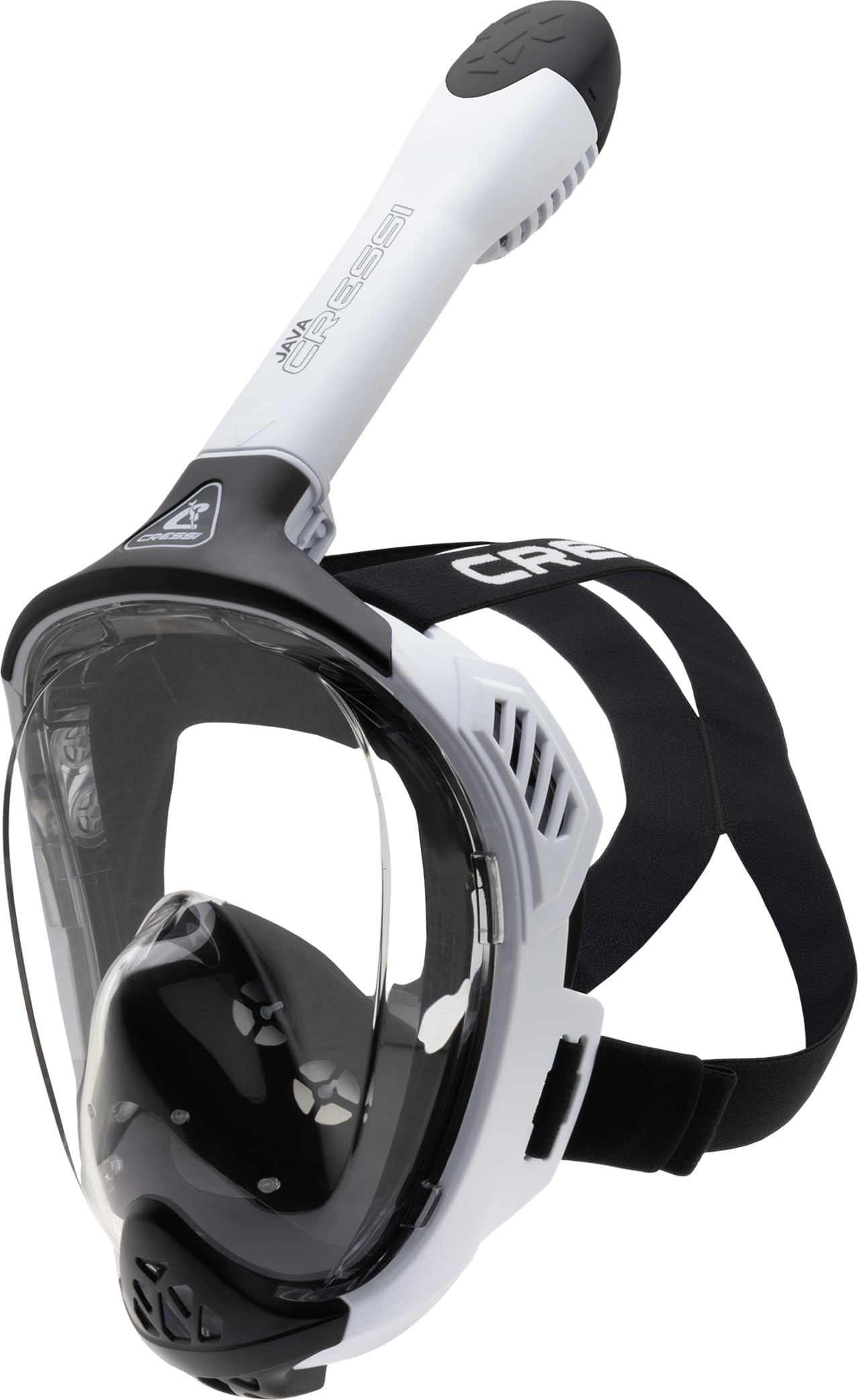 CRESSI Java Full Face Mask White/Black L/XL-Unisex Full Face Snorkel Mask, Ultra Clear Anti Fog Lens, 100% Silicone, Snorkel Dry with Safety Valves,