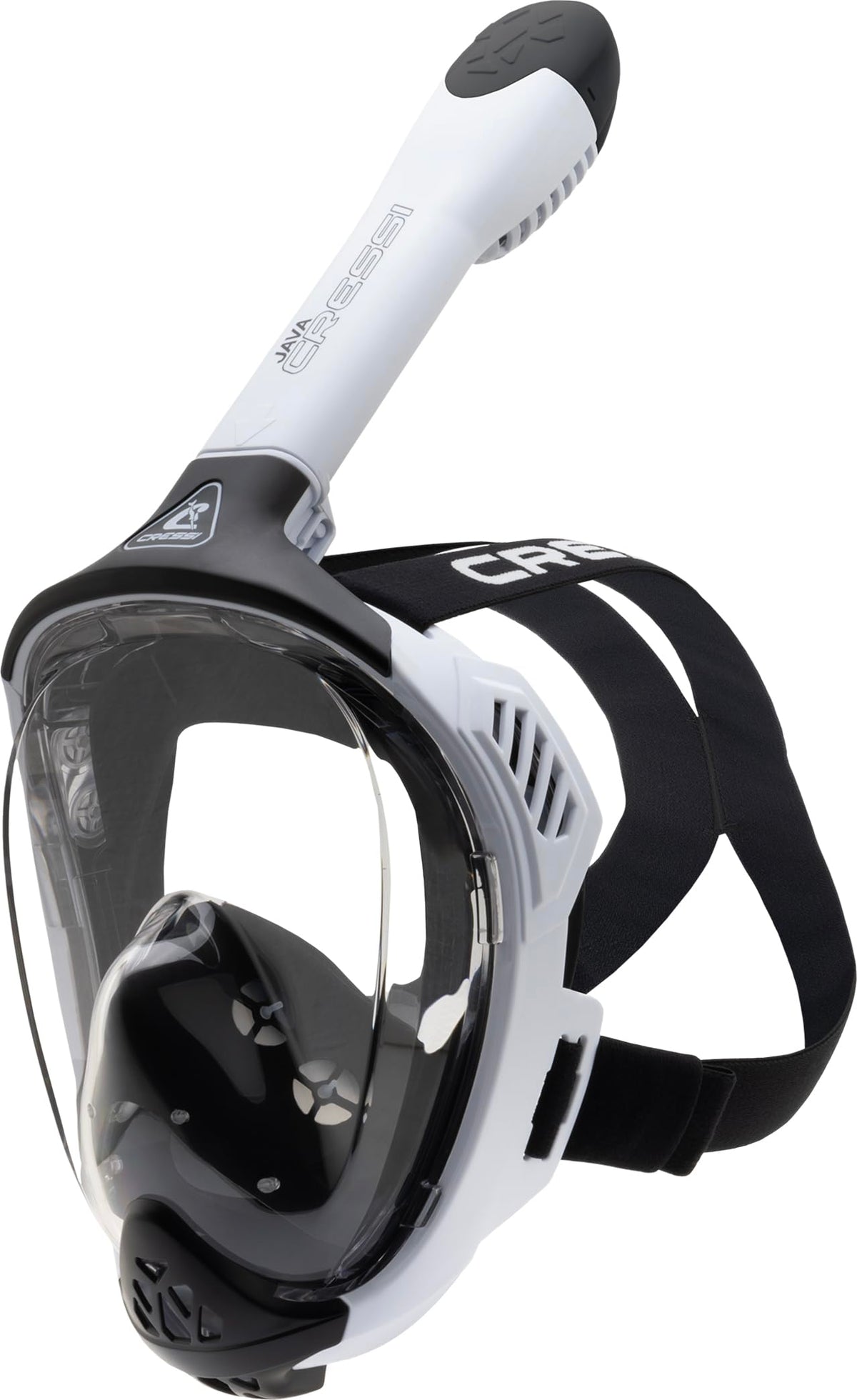 CRESSI Java Full Face Mask White/Black S/M-Unisex Full Face Snorkel Mask, Ultra Clear Anti Fog Lens, 100% Silicone, Snorkel Dry with Safety Valves,