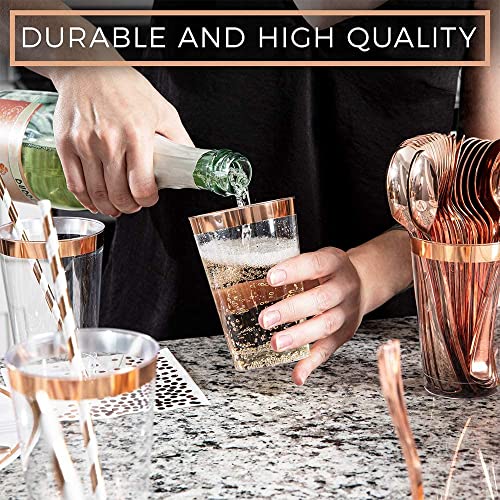 LATERN 150Pcs Multi-Use Rose Gold Plastic Dinnerware Set, 25 x Reusable Dinner Plates, 25 x Salad Plates, 25 x Knive, 25 x Mini Forks, 25 x Spoons, 25