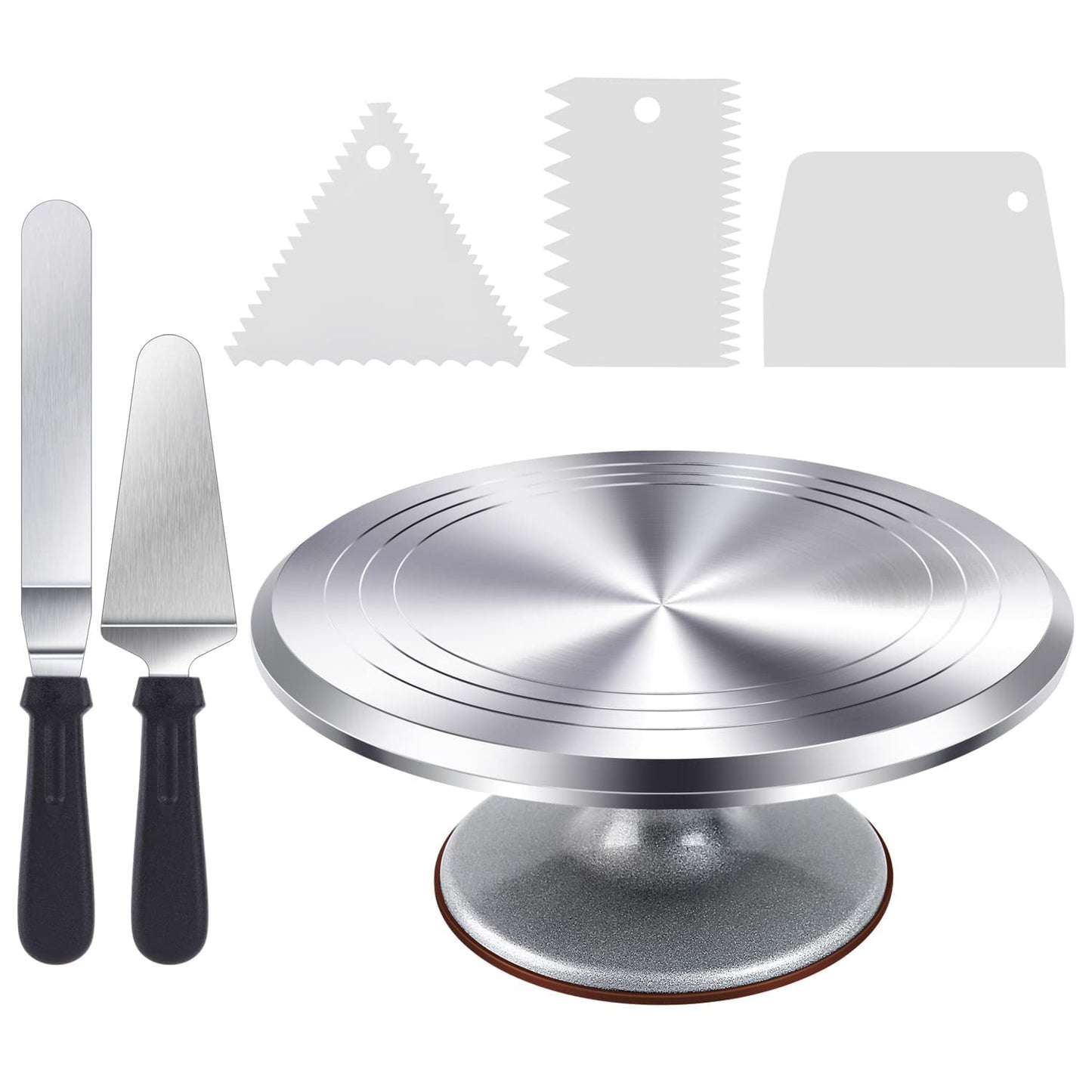 Cake Turntable, Ohuhu 12 Inch Cake Decorating Turntable, Aluminium Alloy Cake Rotating Stand with 2 Icing Spatula and 3 Comb Icing Smoother, for