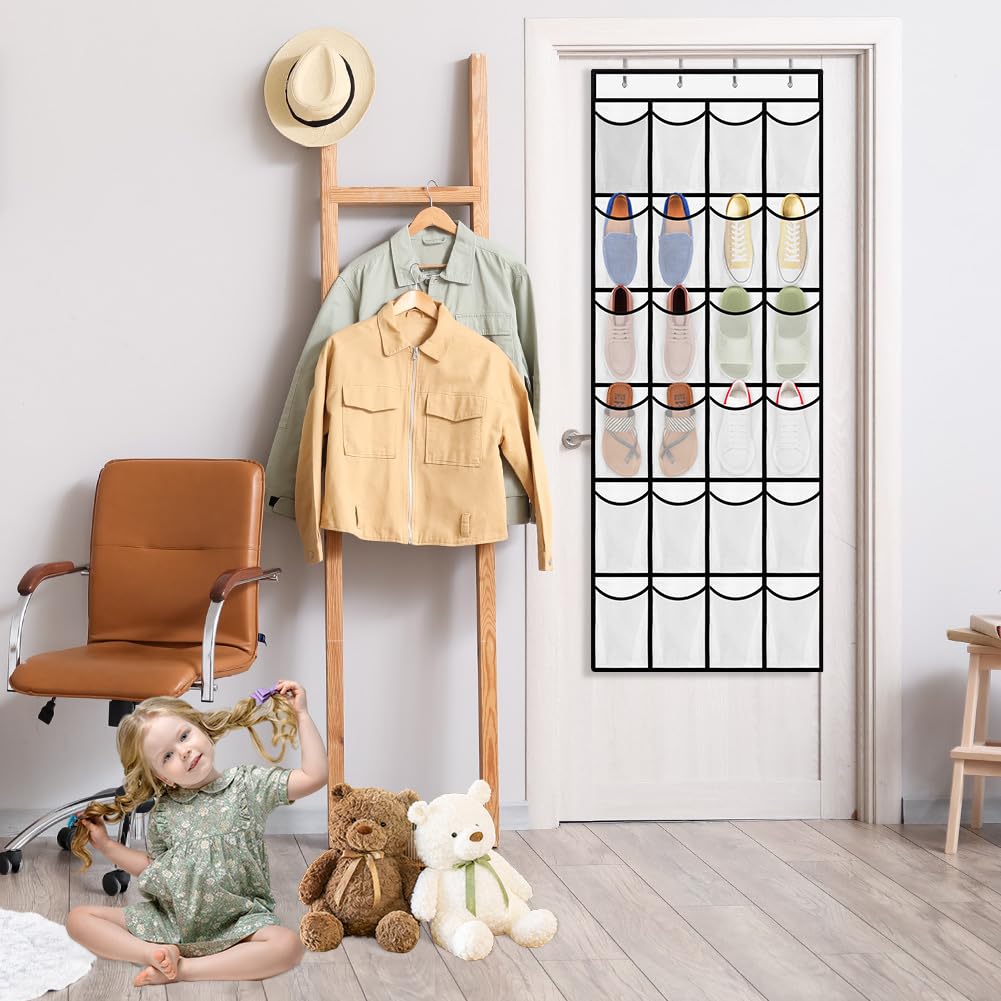 AUAUY Over the Door Shoe Storage Organiser, 24 Mesh Pockets