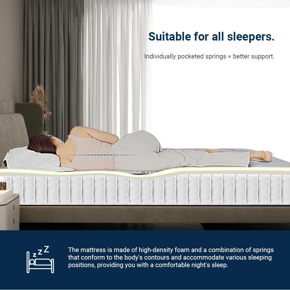 Avenco 8.5 Inch 4FT Pocket Sprung Hybrid Mattress, Firm Feel Small Double Mattress
