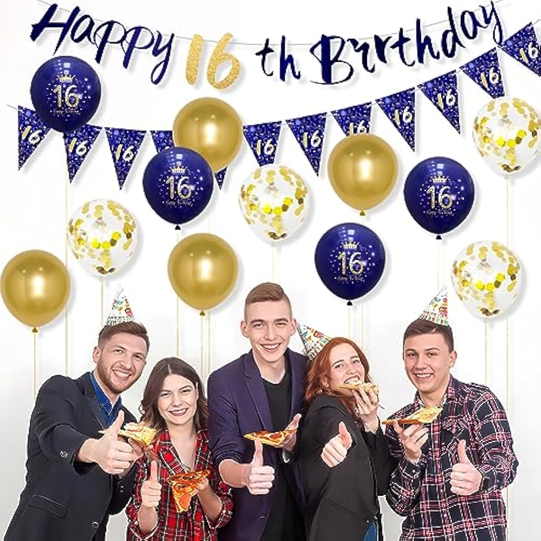 Boys 16th Birthday Decorations Navy Blue Gold 16th Birthday Party Decorations Boys Banner Bunting Kit by Wonsta