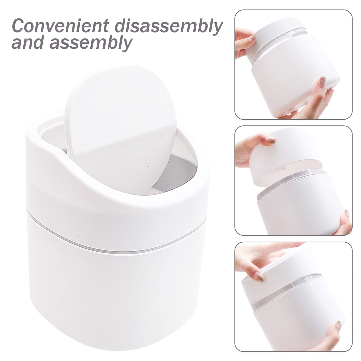 LTHERMELK Mini Desk Bin, White Plastic Desktop Trash Bin with Lid, Small Office Table Bin for Bathroom, Office, Kitchen, Bedroom,Toilet