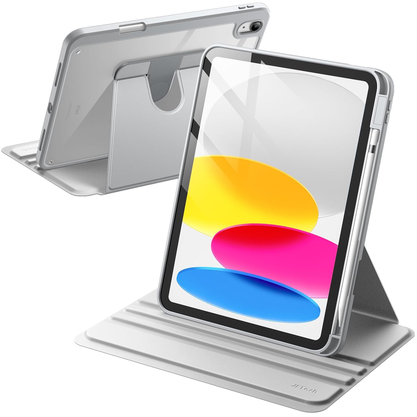 JETech Rotating Case for iPad (A16) 11th/10th Generation (2025/2022) with Pencil Holder, 360 Degree Rotation Protective Stand Cover Clear Back, Auto