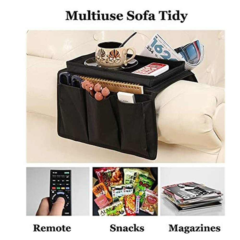 Cysocool Sofa Candy Organizer with Tray Armrest Cup Holder Couch Armchair TV Remote Caddy Storage Bag for Phone Tablet Book Magazines DVD Eyeglasses