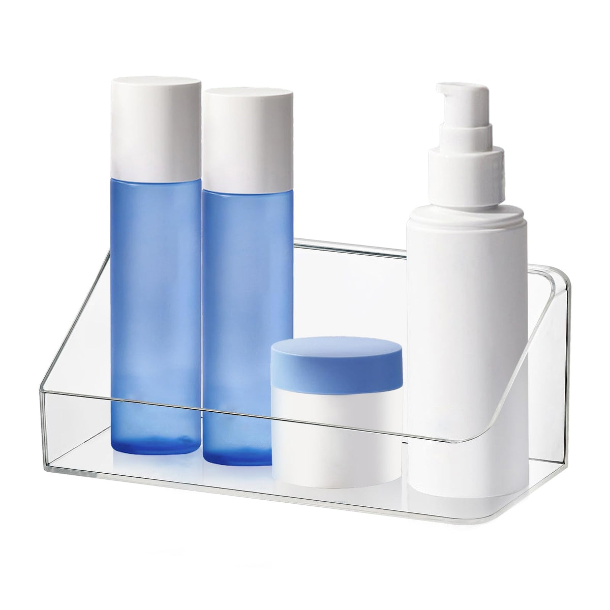 poeland Wall Mounted Storage Organizer, No Drilling Bathroom Shelf, Clear Storage Box for Bathroom, Bedroom, Mirror Cabinets (Transparent)