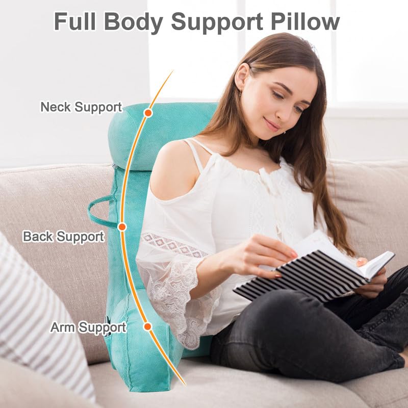 Mingfuxin Reading Pillows for Bed Sofa, Bed Backrest Pillows with Neck Arm Back Support Pillow, Adult Back Reading Cushion with Detachable Neck Roll &