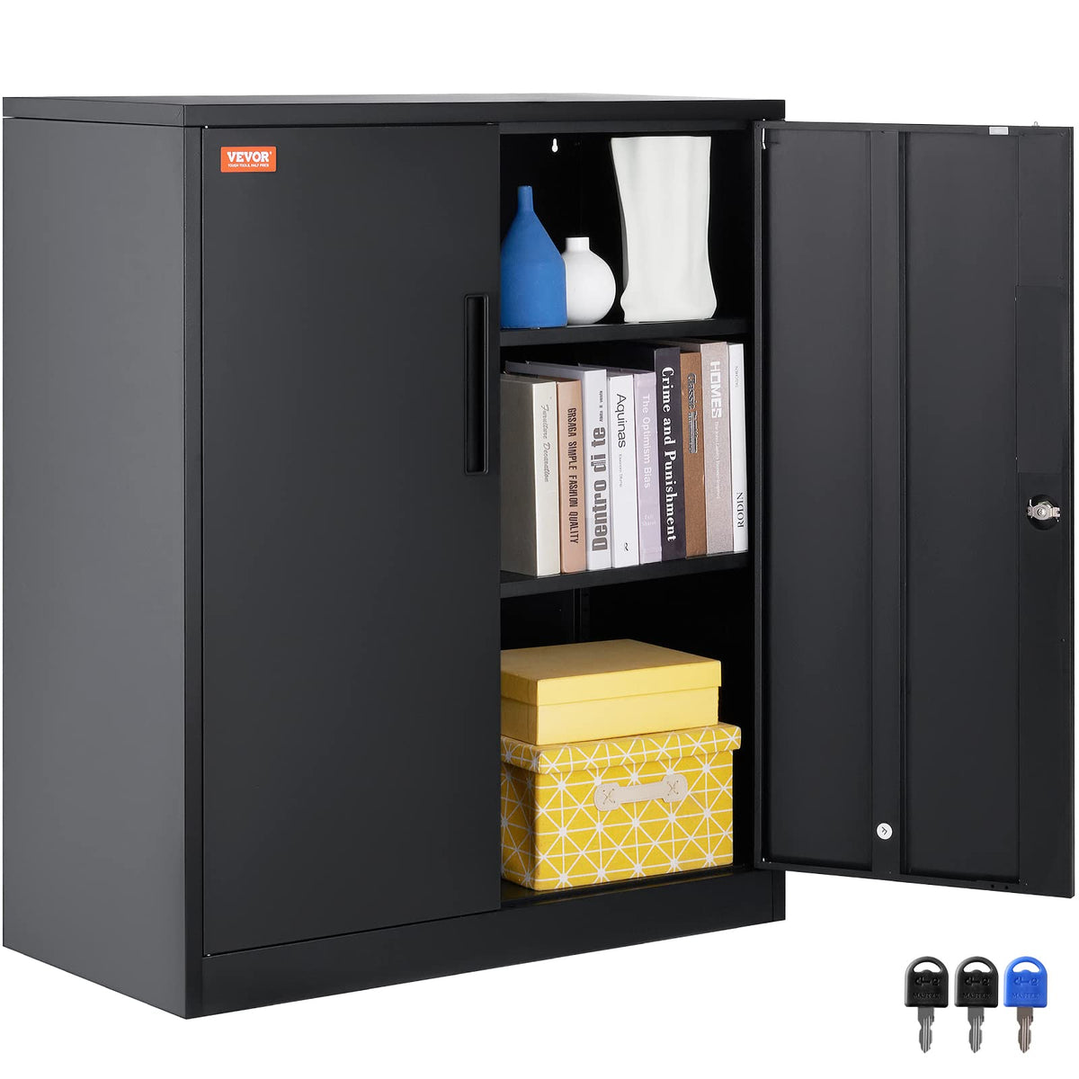 VEVOR Metal Storage Cabinet with 2 Magnetic Doors and 4 Adjustable Shelves, 200 lbs Capacity per Shelf, Locking Steel Storage Cabinet
