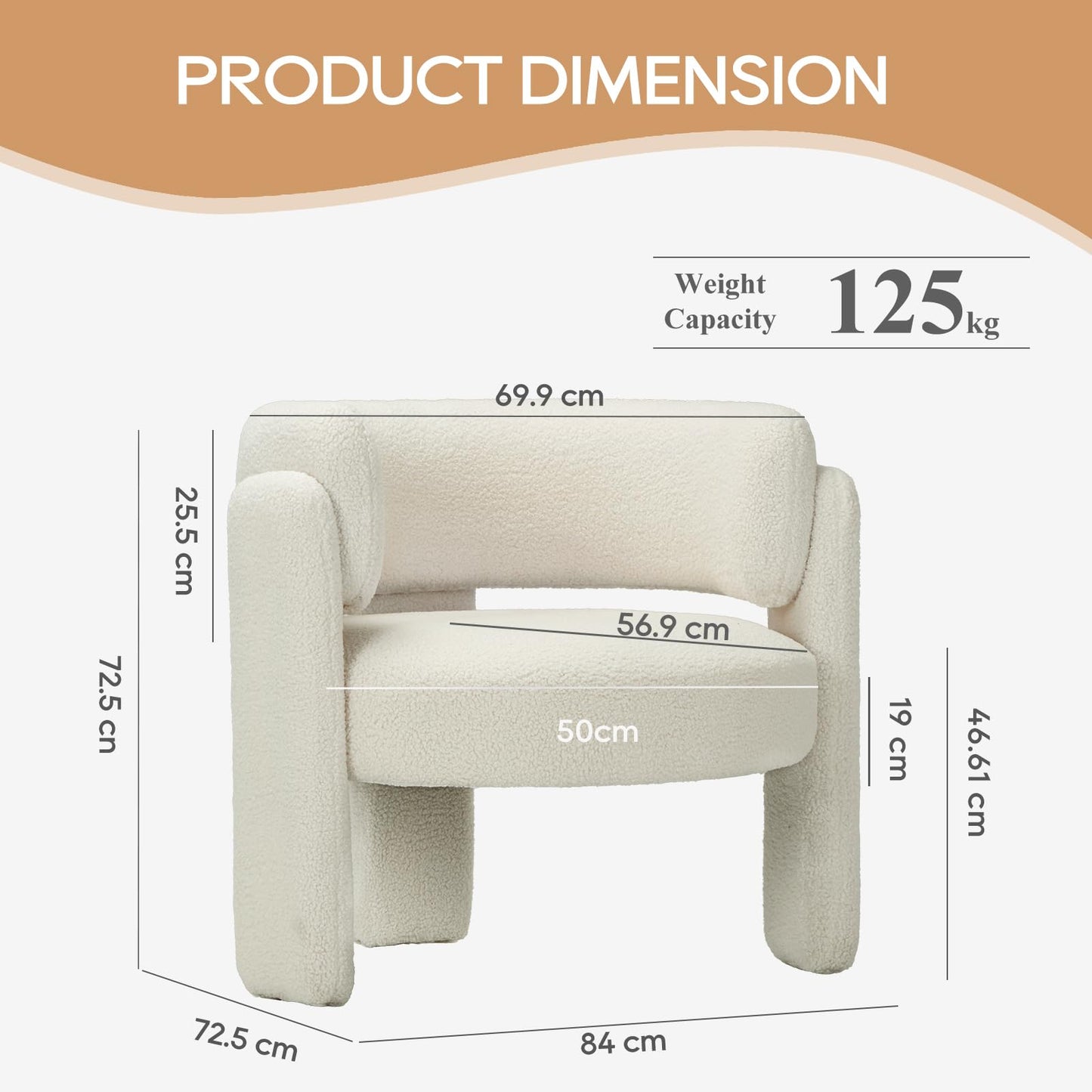 COLAMY Living Room Armchairs, Upholstered Sherpa Accent Chair, Comfy Round Arm Chair with 3 Legs