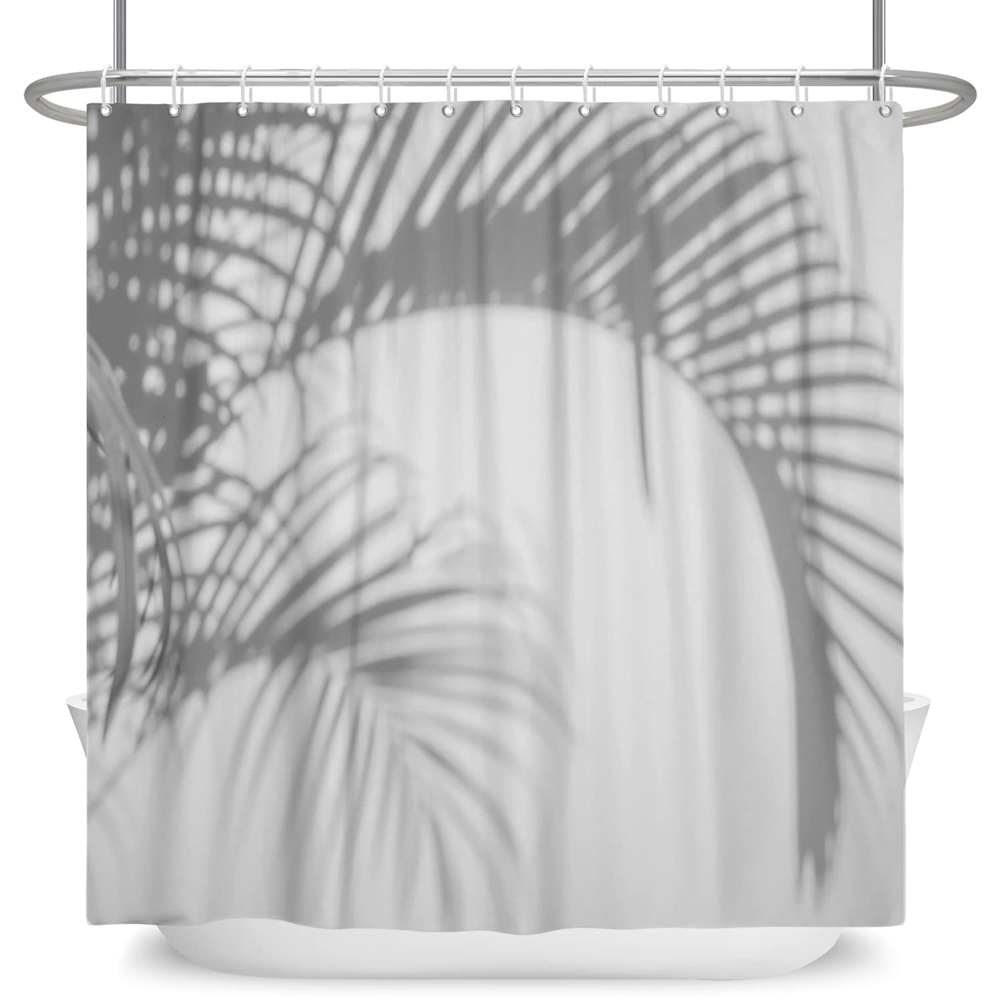 Bovlleetd 71x79in Grey Shower Curtain - Palm Leaf Tree Shadow Bathroom Art Deco Curtain with Hooks