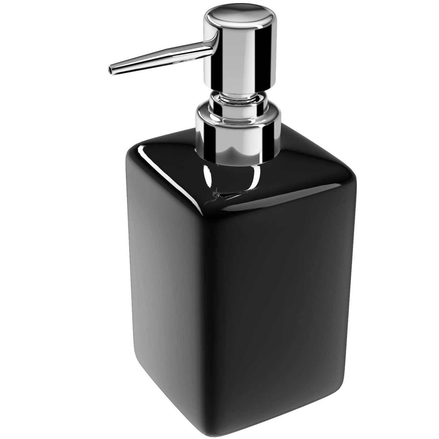 Nuscen Black Ceramic Soap Dispenser, 300ml Square Liquid Soap & Lotion Bottle with Pump for Bathroom, Kitchen & Hotel, Elegant Glossy Finish for