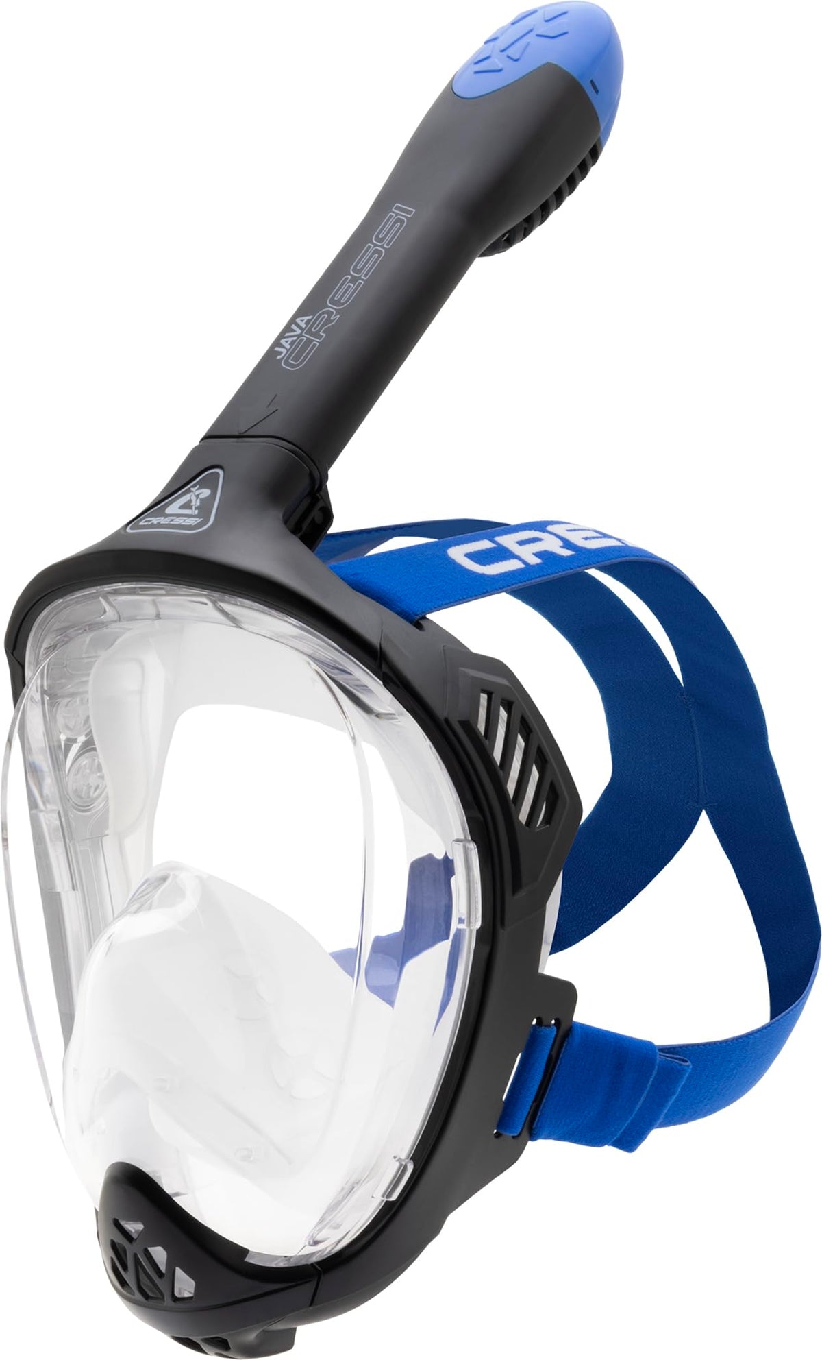 CRESSI Java Full Face Mask Black/Blue L/XL-Unisex Full Face Snorkel Mask, Ultra Clear Anti Fog Lens, 100% Silicone, Snorkel Dry with Safety Valves,