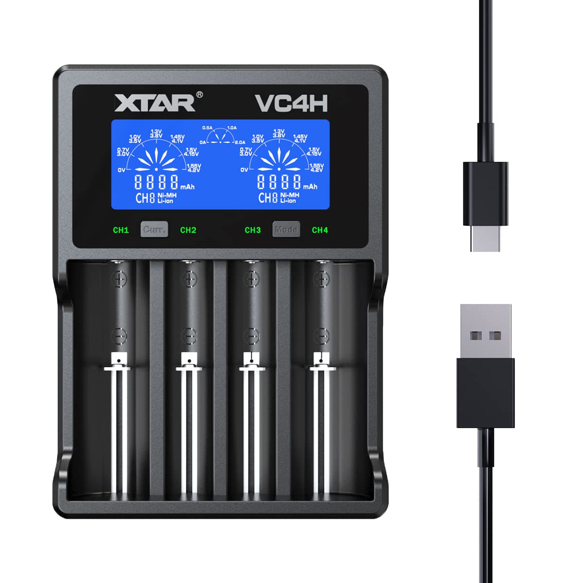 XTAR VC4H 18650 Battery Charger 4 Bays Universal With LCD Display USB for Li-ion 3.7V 16340 18350 20700 21700 26650 1.2V NI-MH NI-CD AAA AA