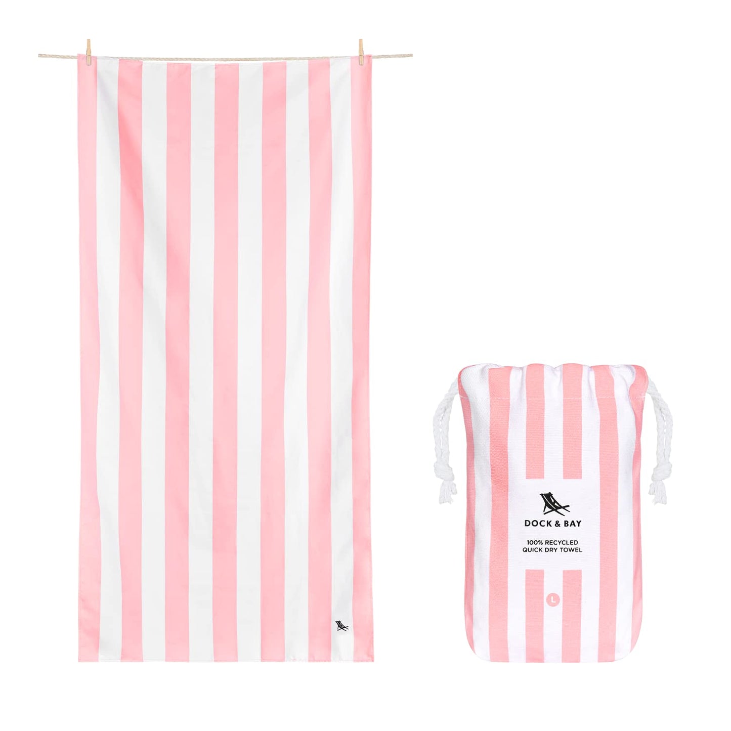 Dock & Bay Beach Towel - Quick Dry, Sand Free - Compact, Lightweight - 100% Recycled - Includes Bag - Cabana Light - Malibu Pink - Extra Large