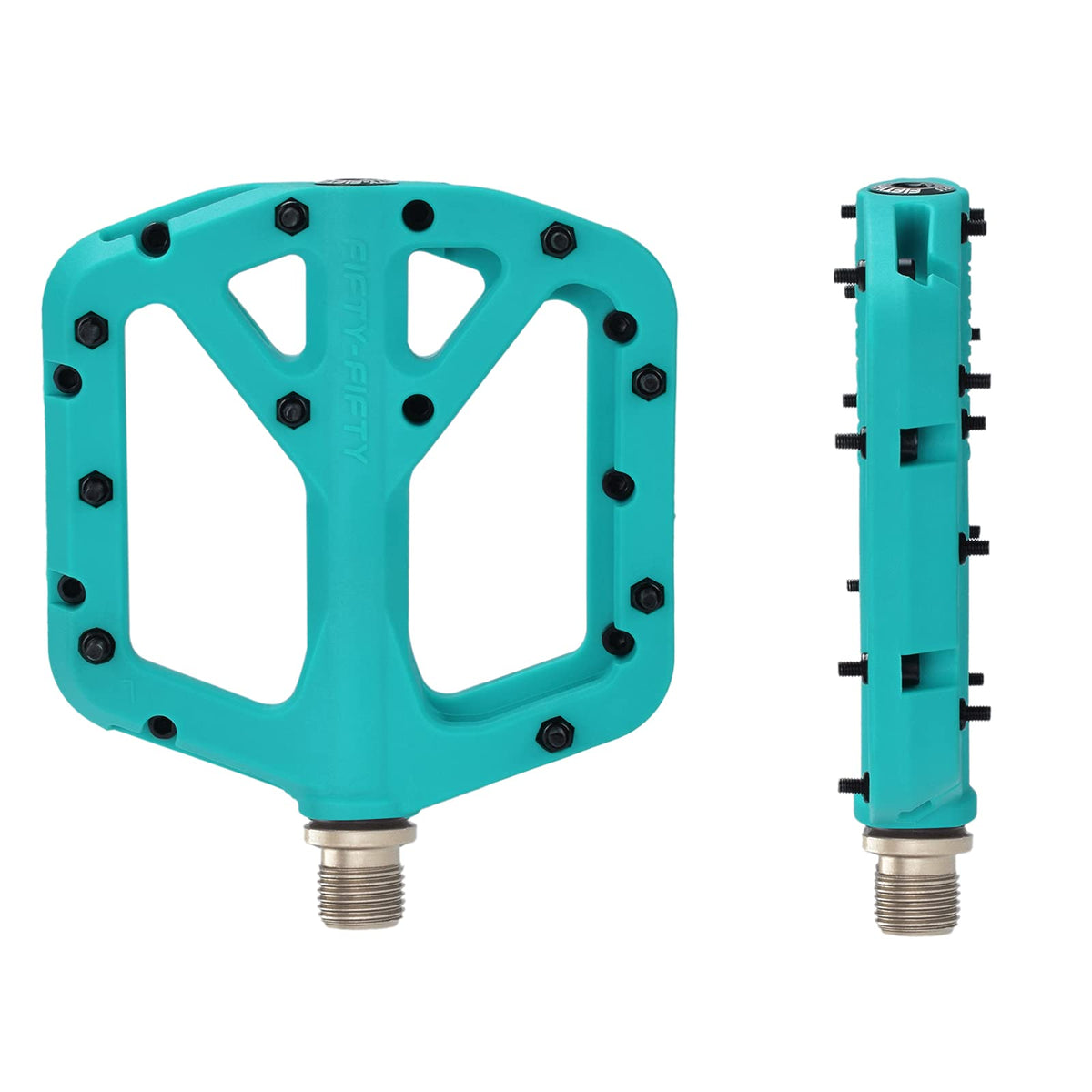 FIFTY-FIFTY Mountain Bike Pedals, Non-Slip MTB Nylon Composite, 9/16" Bicycle Pedals, Lightweight and Wide Flat Platform (Turquoise)