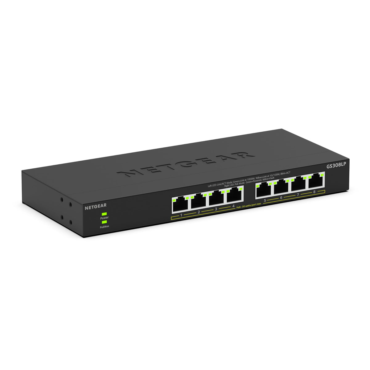 NETGEAR 8 Port PoE Switch (GS308LP) - Gigabit Ethernet Unmanaged Network Switch - with 8 x PoE+ @ 60 W Upgradeable - Desktop, Wall Mount or Rackmount