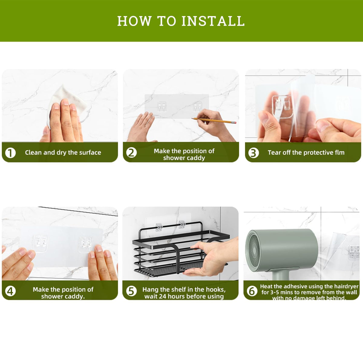 MIUTME 4-Pack Shower Caddy Adhesive Replacement, Strong Adhesive Hooks Strips,Transparent Shower Shelf Adhesion Stickers No Drilling,for Soap Holder
