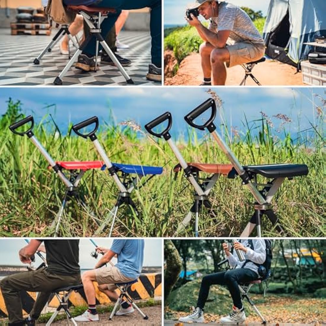 Ta-Da Chair Series 2 - Walking Stick with Seat, Lightweight Aluminium Pole Frame & Sturdy Foldable Stool (up to 136kg), Easy Folding Design, Ideal for Hiking & Outdoor Activities