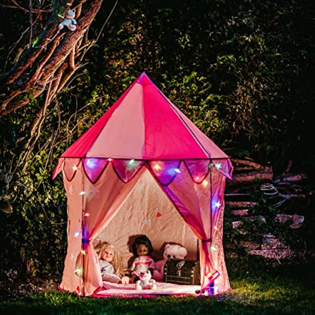 Princess Play Tent; Multi-Coloured Star Lights & Toy Rainbow Frog. Compact Size 105cm wide Pop up Tent for Kids. Princess Toys Kids Tent for 3 4 5 6 7 Year Old Girls Tents