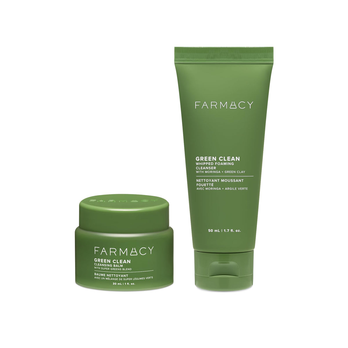 Farmacy Deep Double Cleanse Skincare Gift Set - Green Clean Makeup Remover Cleansing Balm & Whipped Foaming Face Wash for Oily Skin - Melts Away