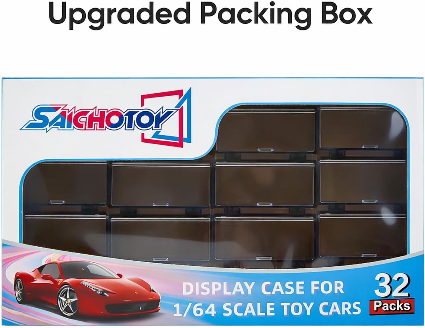 Saichotoy Display Case - Stackable Toy Car Storage(32 Packs, Clear Case Only), New but open scruffy packaging