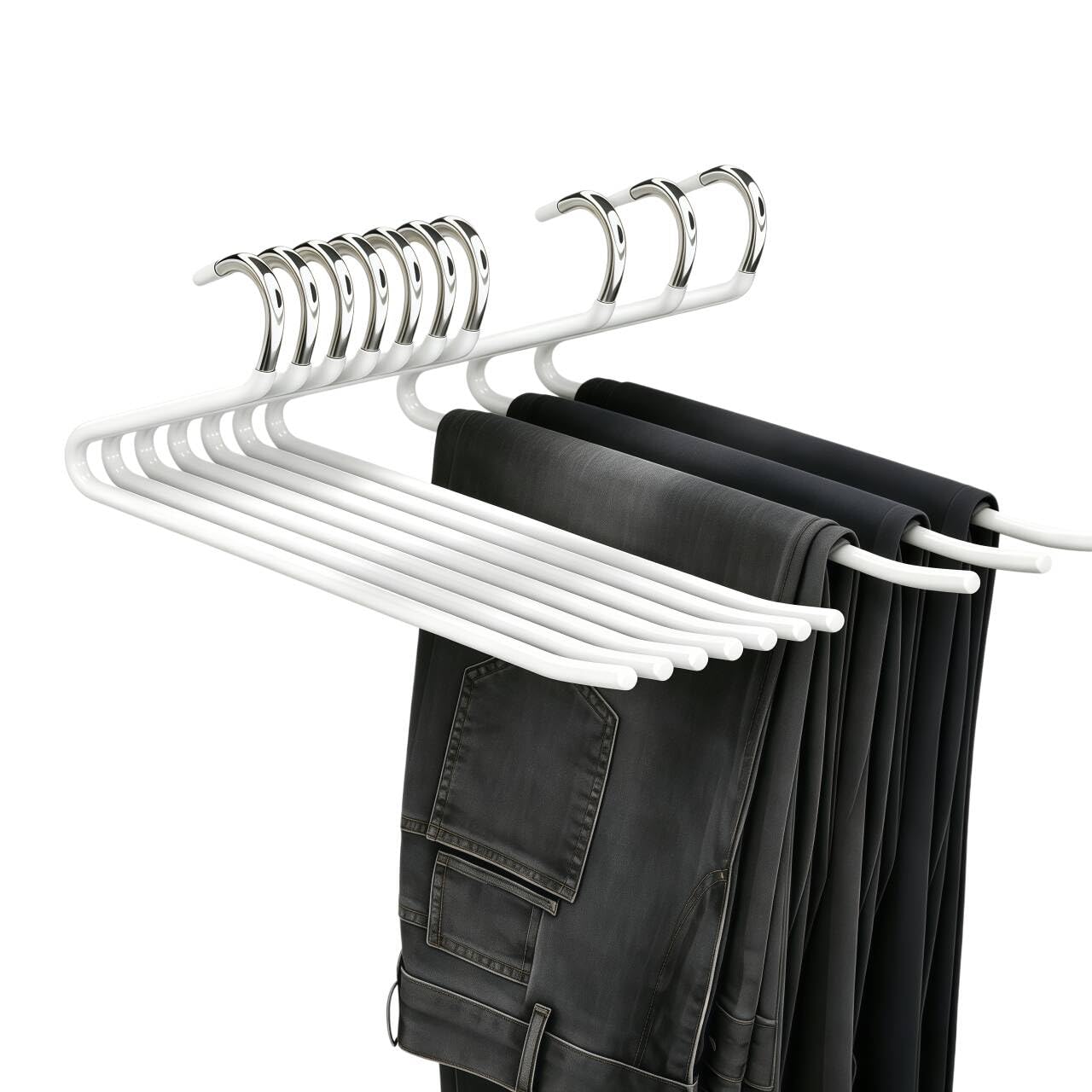 Trousers Hangers, 10 Pack Jeans Hangers White for Women Men, Non-Slip Open Ended Metal Pants Hangers for Wardrobe & Clothes Rail