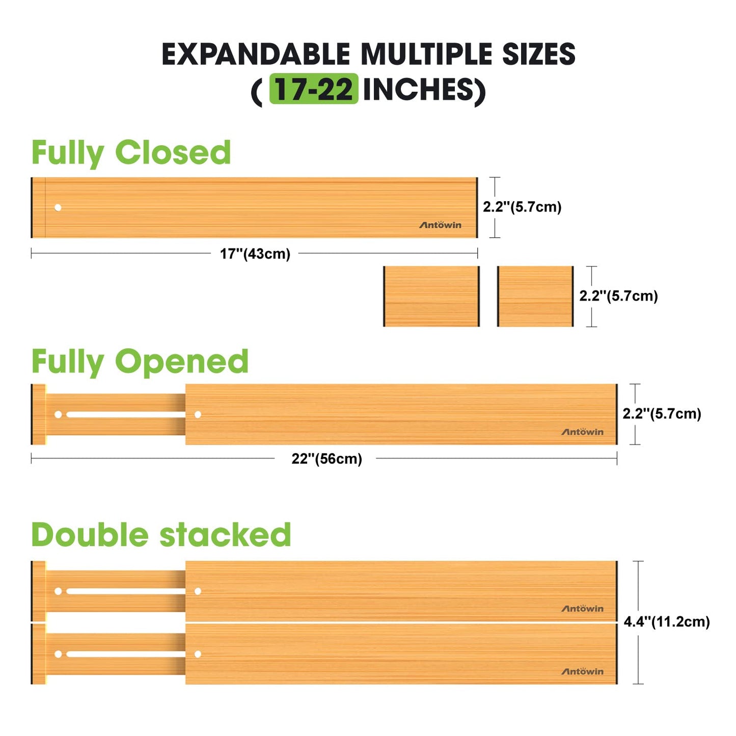 ANTOWIN Bamboo Drawer Dividers Organizers 16pcs, Expandable Drawer Separators Splitter