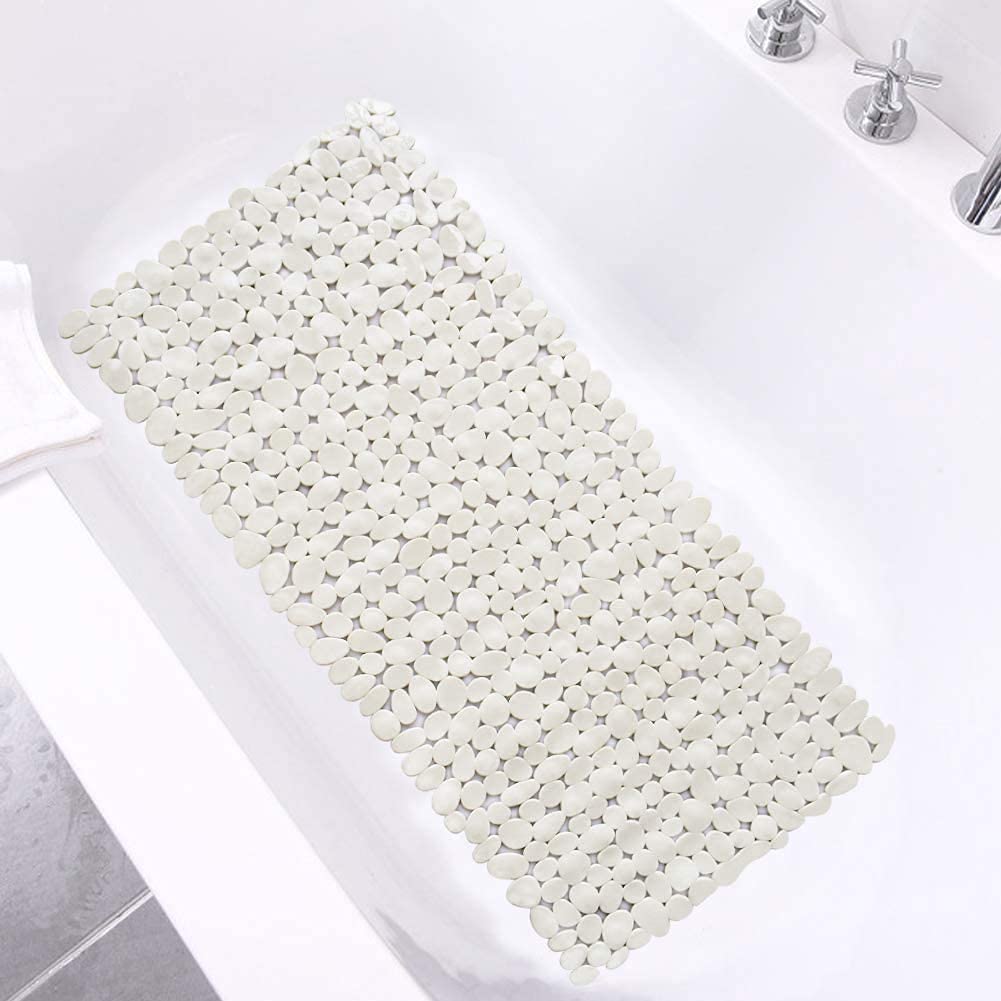 Marsheepy Anti-slip Bathtub Mat Pebbles Shower Mat Extra Large Bath Mat with Suction Cups and Drain Holes for Bathroom,Machine Washable, 88 x 40