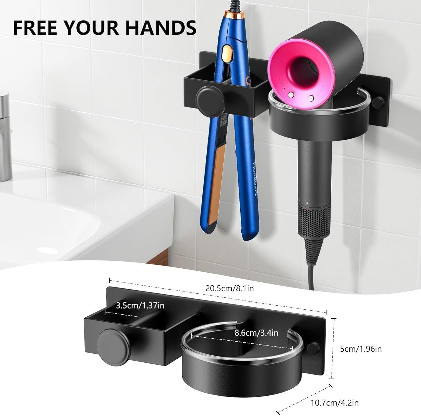 CHAMSUREUK Hair Dryer & Straightener Holder, Hairdryer Holder Wall Mounted