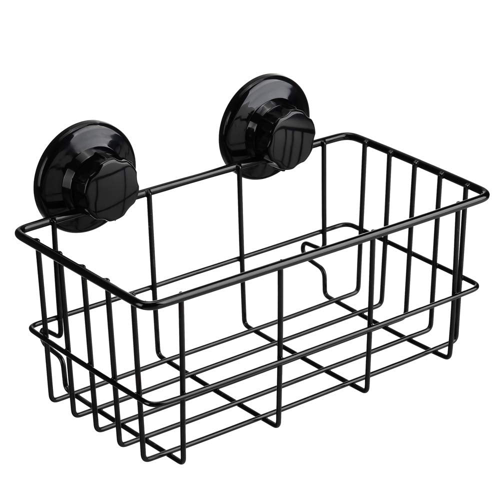 SANNO Adhesive & Suction Shower Caddy, Deep Bathroom Basket Suction Cup Large Shower Caddy Bath Organizer Kitchen Storage Basket for Gel Holder