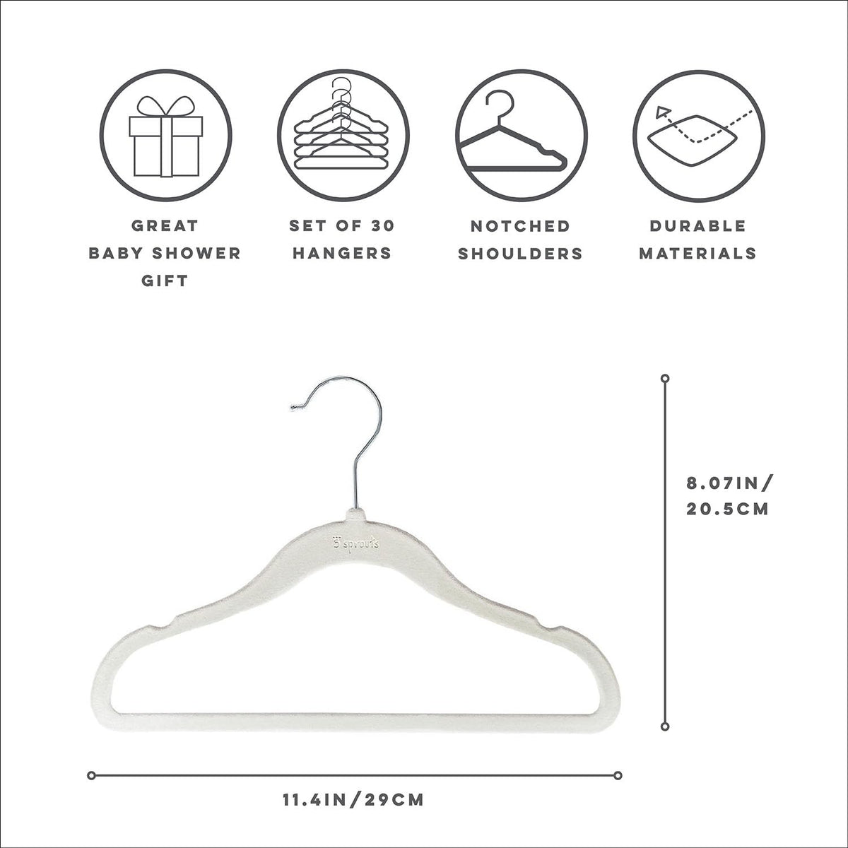 3 Sprouts Velvet Baby Hangers Non-Slip Infant and Toddler 30 Pack, Green