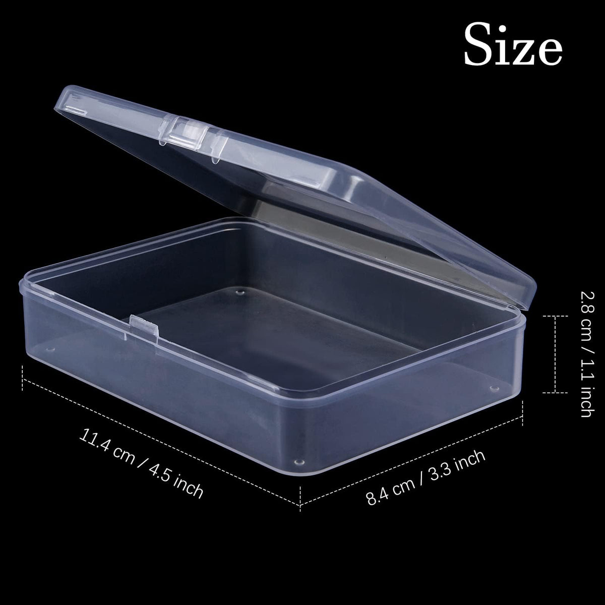 Mnixy 6pcs Clear Plastic Storage Containers with Hinged Lid Rectangle Small Plastic Boxes for Beads, Jewelry, Hardware,Game Pieces, Crafts Items