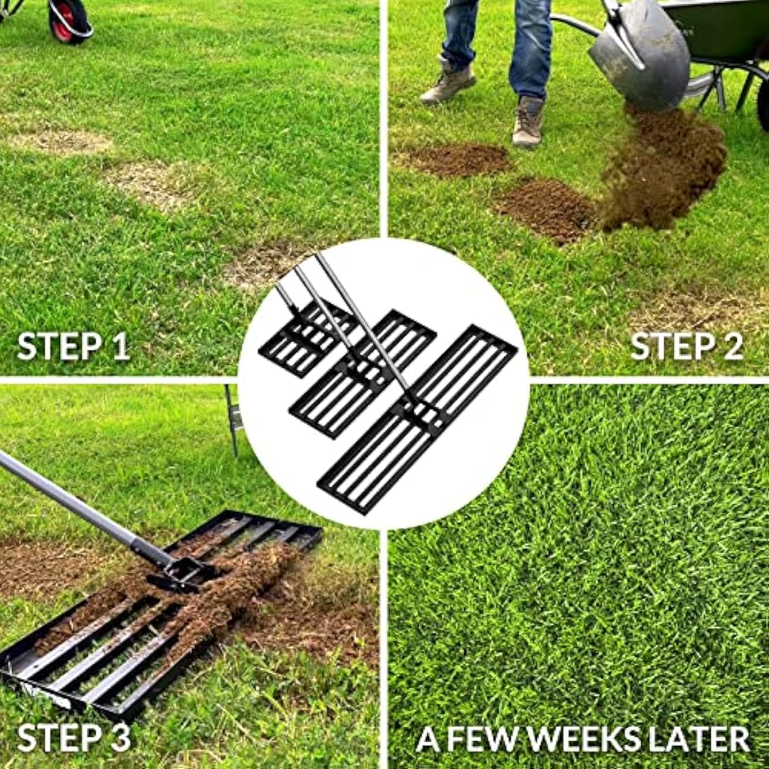 Walensee Lawn Leveling Rake, 213cm,76x25cm Levelawn Tool, Heavy Duty Effort Saving Lawn Level Tool, Stainless Steel Handle Lawn Leveler for Yard Garden Golf Course, Ease Level Soil Sand Dirt Surfaces