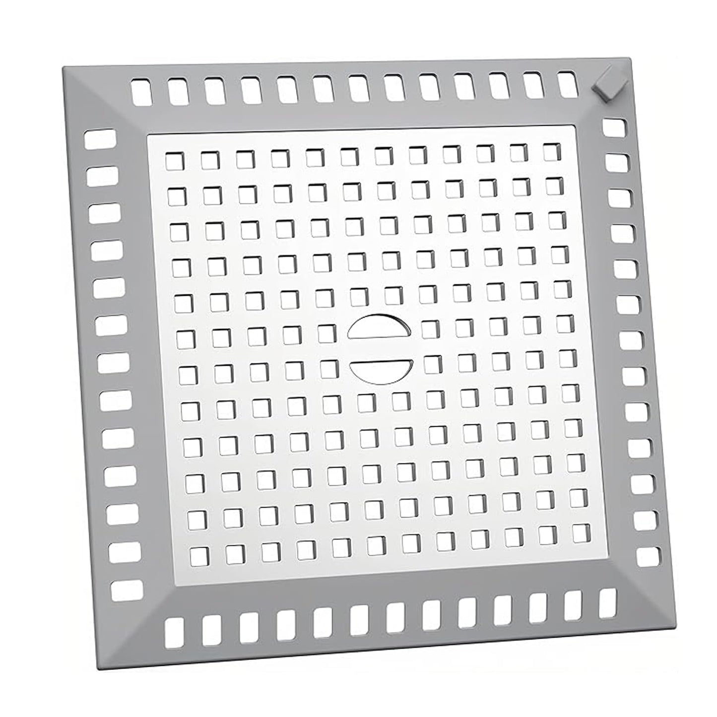 Shower Drain Cover Hair Catcher Square 12.3cm, 304 Stainless Steel Drain Protector with Silicone Edge, Prevents Clogged Drains