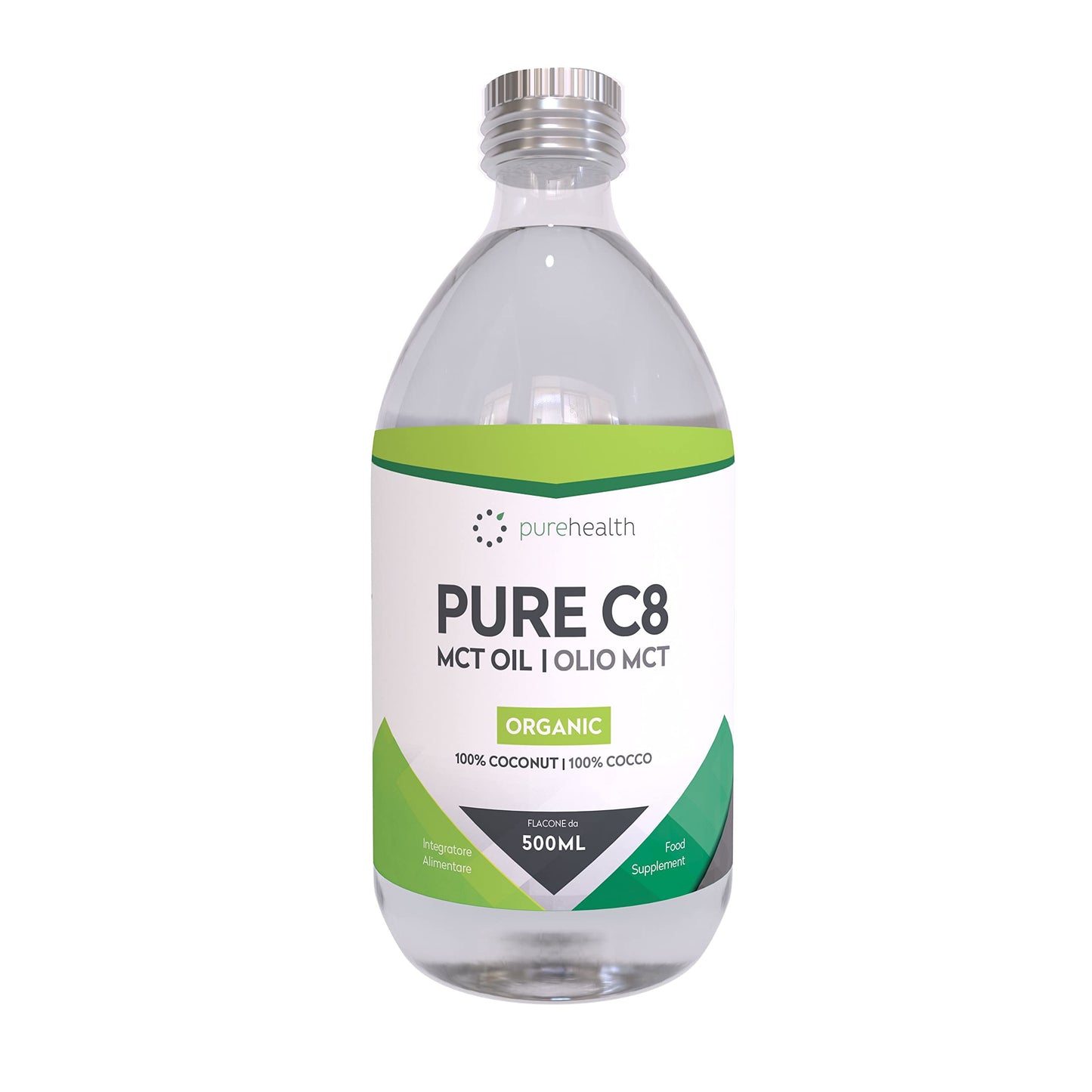 Pure Organic C8 MCT Oil Glass Bottle, Triple Steam Distilled, Premium 100% Coconut Zero Palm Oil, Perfect for Keto Diets, IF (Fasting) & Bulletproof