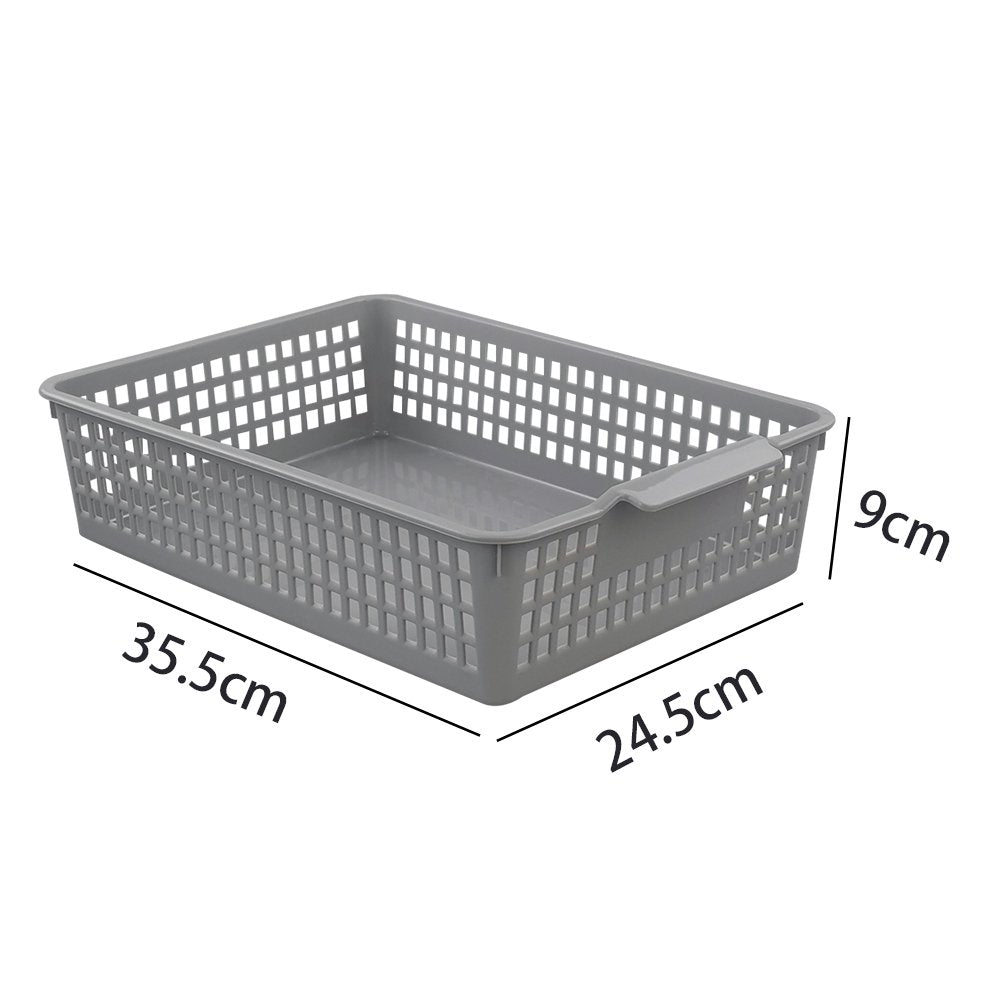 Bblina A4 Plastic Storage Basket, 3-Pack Shallow Storage Trays, Grey