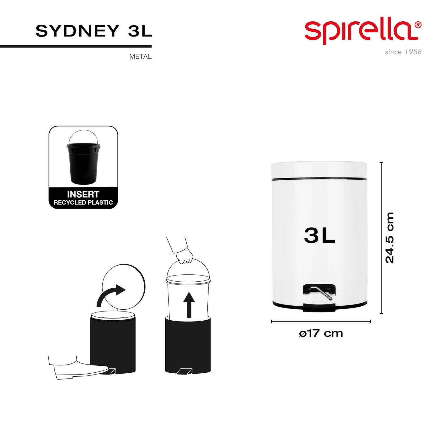 Spirella Sydney 10.16381 Pedal Bin 3 Litre Red