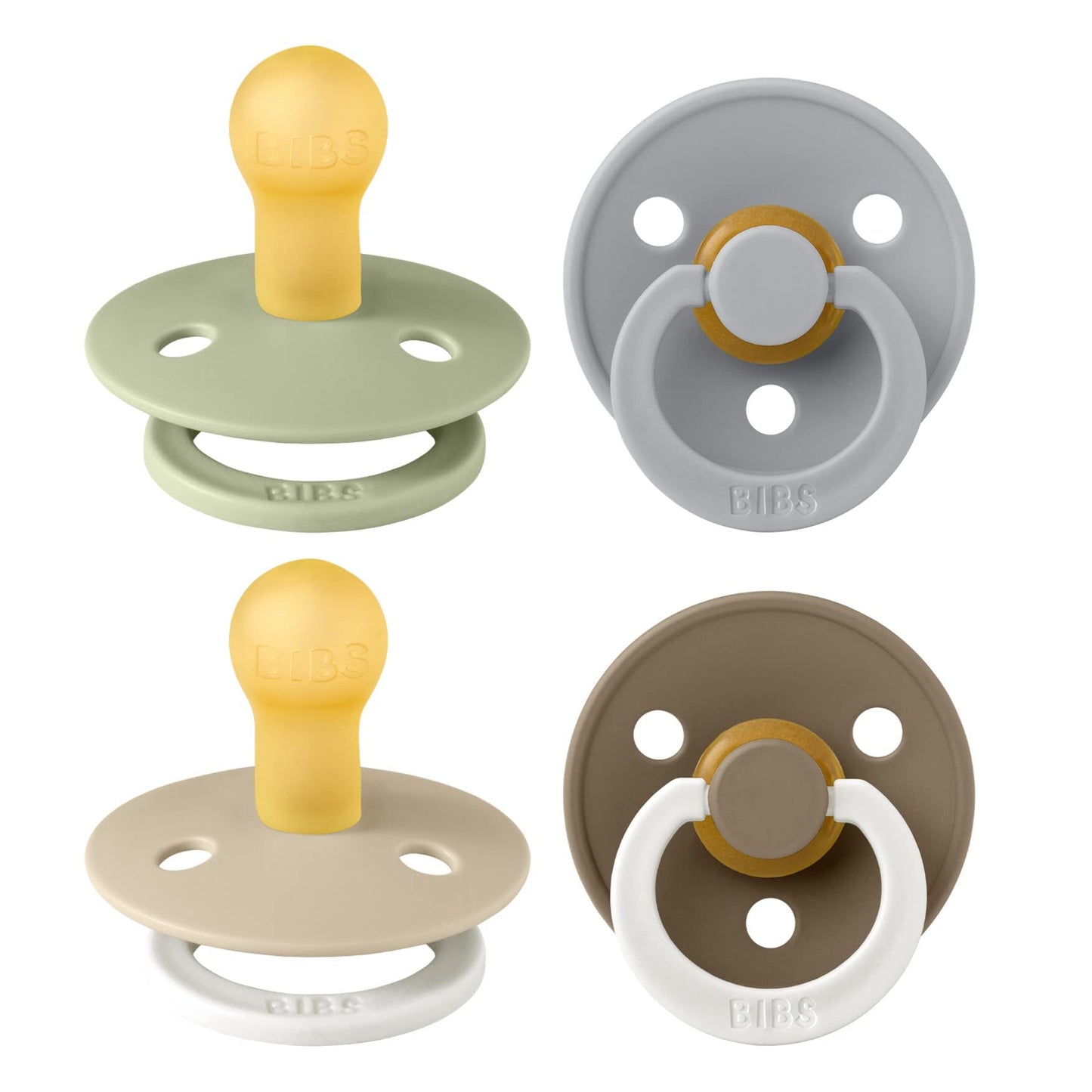 BIBS Dummies Colour 4-Pack, BPA Free Dummy Pacifier, Round Nipple Soothers, Natural Rubber Latex, Made in Denmark. 0-6 Months (Pack of 4), Vanilla