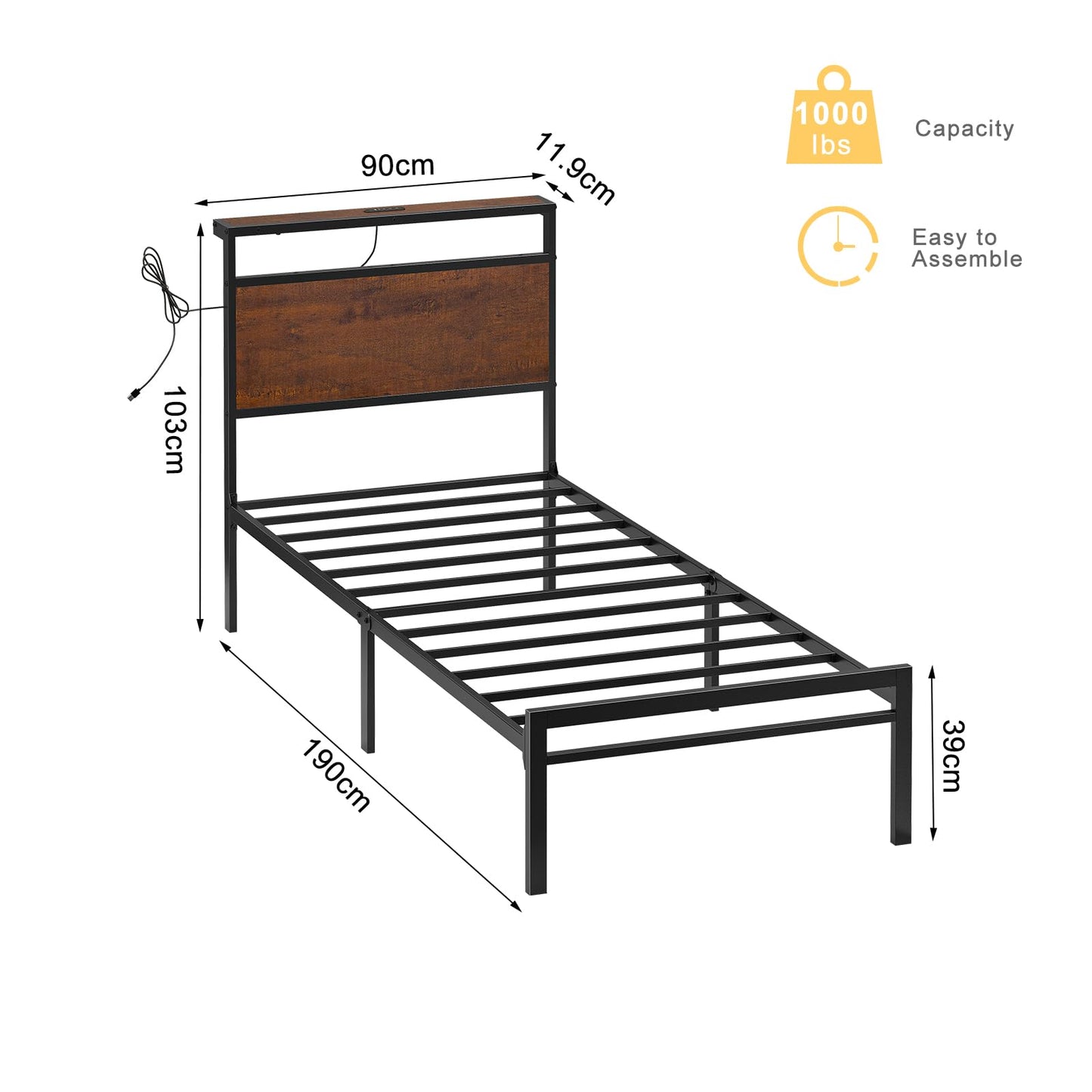 Mossora King Bed Frame with LED Headboard & Charging Station 150 * 200cm
