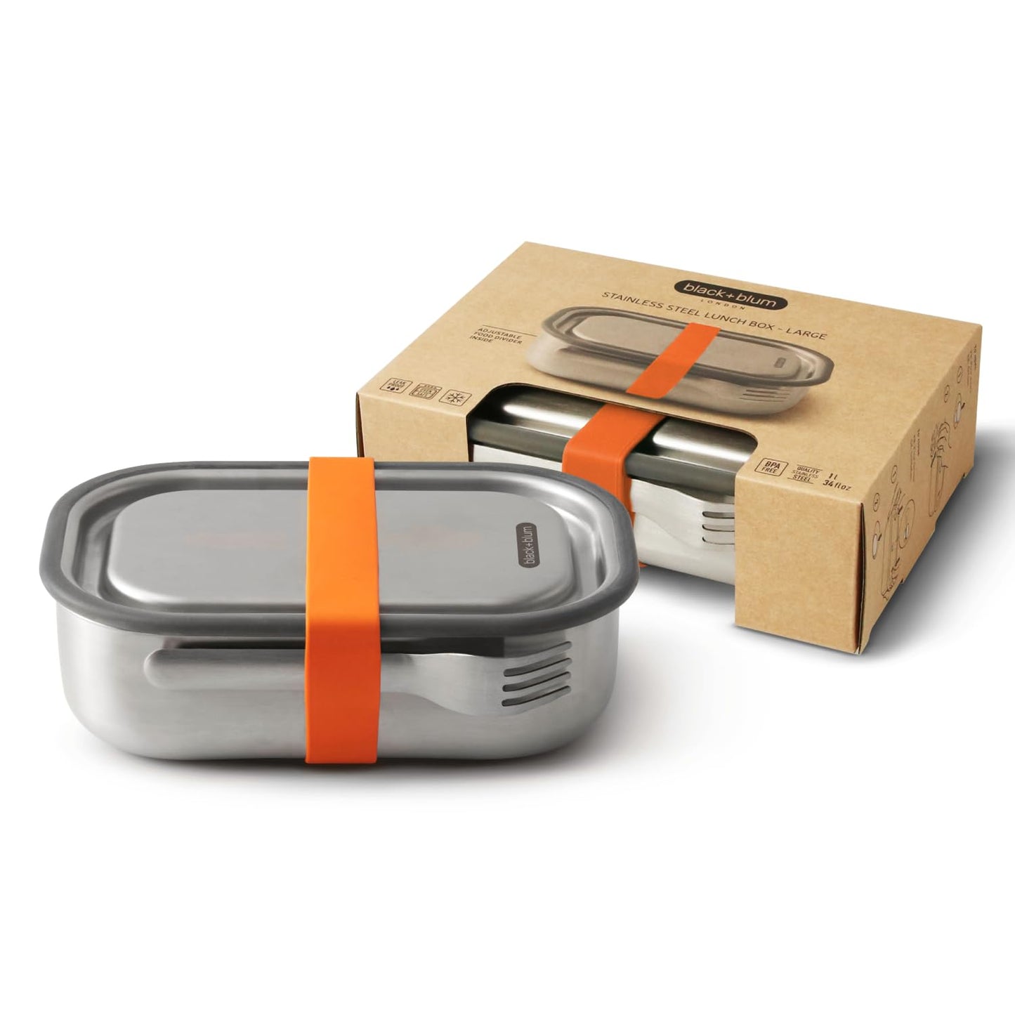 Black+Blum Stainless Steel Bento Lunch Box with Compartments | 3-in-1 Meal Prep Insulated Food Container for Adults & Kids | Vacuum Lock, Silicone