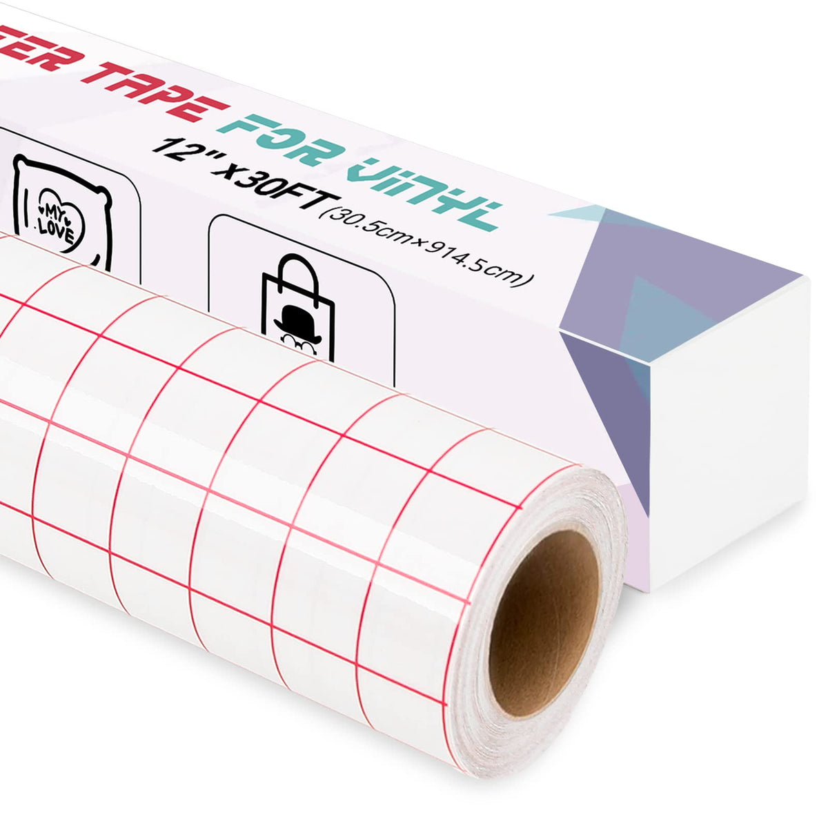 IModeur Transfer Tape for Vinyl, 12" x 30Ft (30.5 x 915cm) Clear Vinyl Transfer Paper Tape Roll with Red Grid for Permanent Vinyl and Self Adhesive