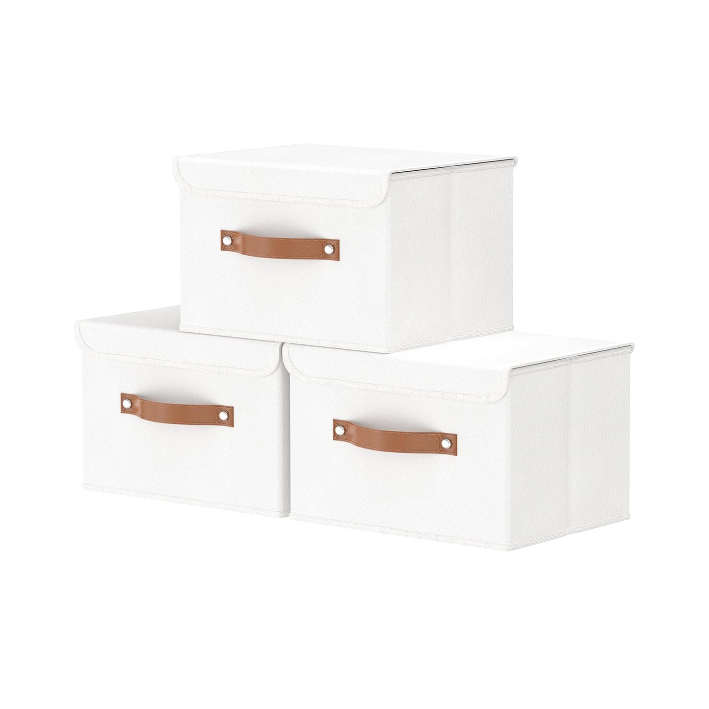 OUTBROS Storage Boxes with Lids 3 Pack, Bins 26x20x17cm, White